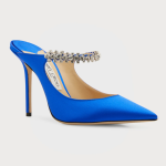 Jimmy Choo Bing Satin Crystal-Strap Mules