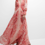 Etro Potpourri Paisley-Print Plunging Puff-Sleeve Boho Gown