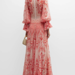 Etro Potpourri Paisley-Print Plunging Puff-Sleeve Boho Gown