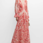 Etro Potpourri Paisley-Print Plunging Puff-Sleeve Boho Gown
