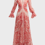 Etro Potpourri Paisley-Print Plunging Puff-Sleeve Boho Gown