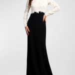 Tadashi Shoji Two-Tone A-Line Lace Crepe Gown