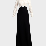 Tadashi Shoji Two-Tone A-Line Lace Crepe Gown