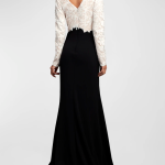 Tadashi Shoji Two-Tone A-Line Lace Crepe Gown