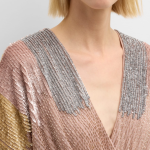 Liv Foster Beaded Dolman-Sleeve Faux-Wrap Midi Dress
