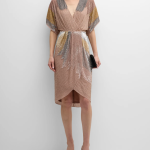 Liv Foster Beaded Dolman-Sleeve Faux-Wrap Midi Dress
