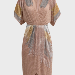 Liv Foster Beaded Dolman-Sleeve Faux-Wrap Midi Dress