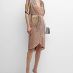 Liv Foster Beaded Dolman-Sleeve Faux-Wrap Midi Dress