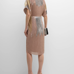 Liv Foster Beaded Dolman-Sleeve Faux-Wrap Midi Dress